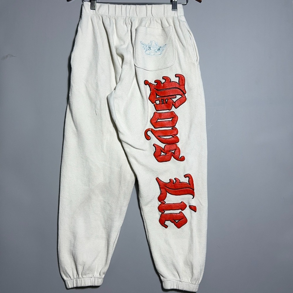 Boys Lie Relaxed Sweatpants Womens Size Small Graphic Cream Streetwear
